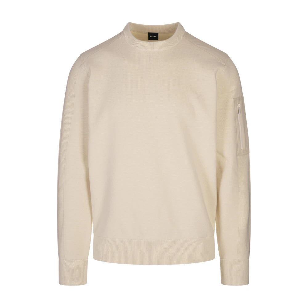 Hugo Boss Witte trui met ronde hals en zak White Heren