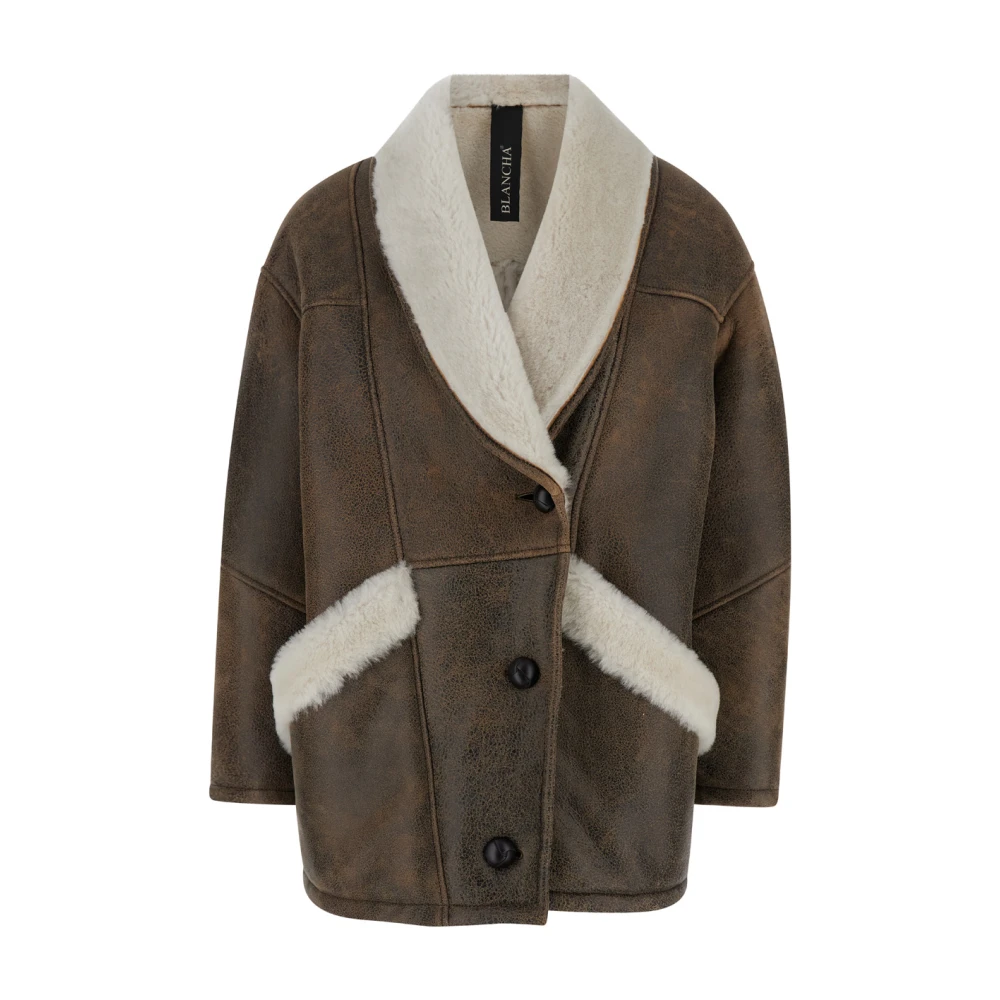 Shearling Trim Skinnjakke Brun