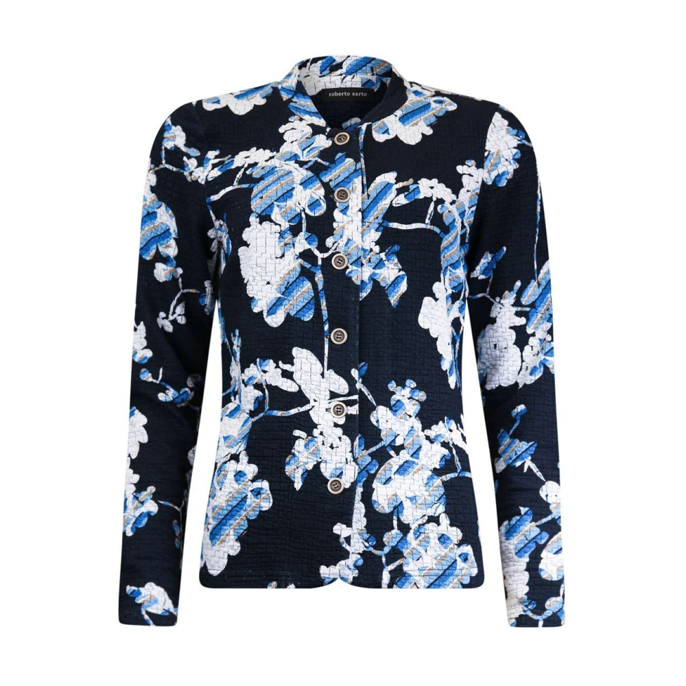 Roberto sarto Blazerjas met opstaande kraag Marineblauw-Wit-Korenbloem Multicolor Dames