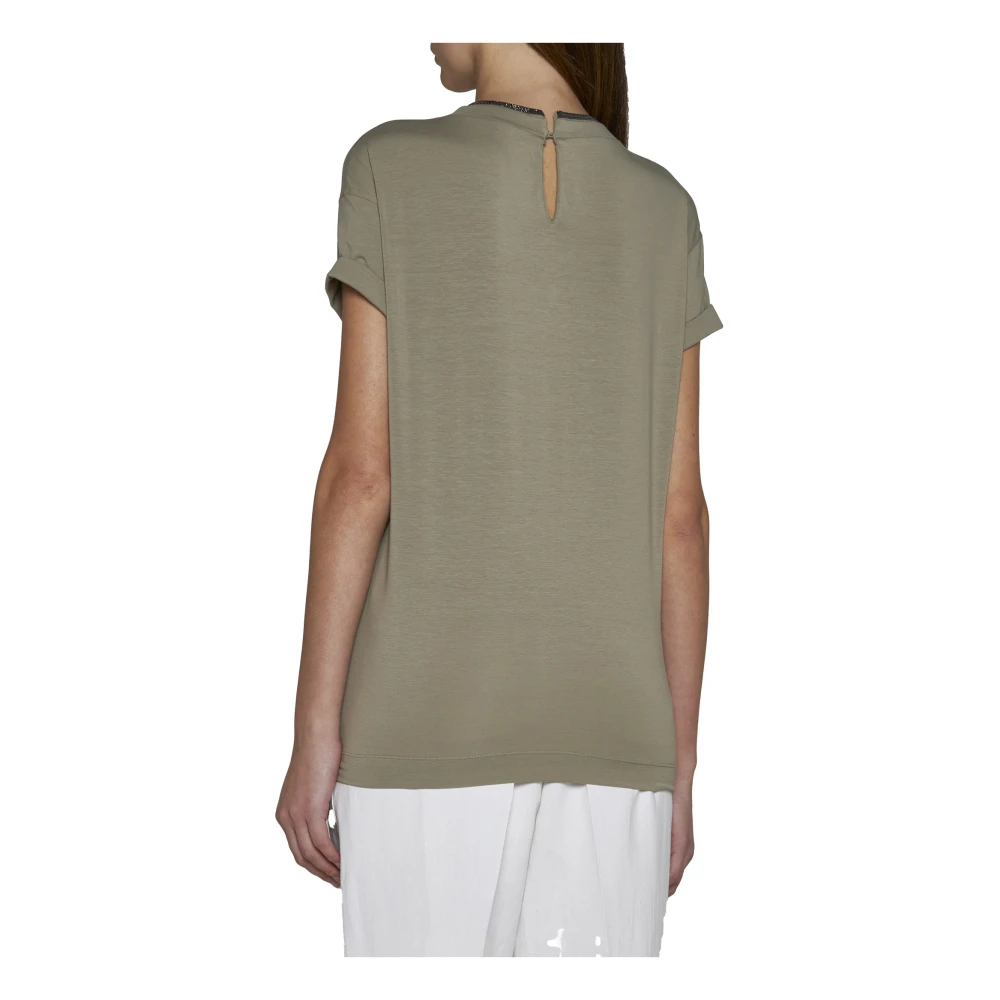 BRUNELLO CUCINELLI Groene T-shirts en Polos met Monili Kettingdetail Green Dames