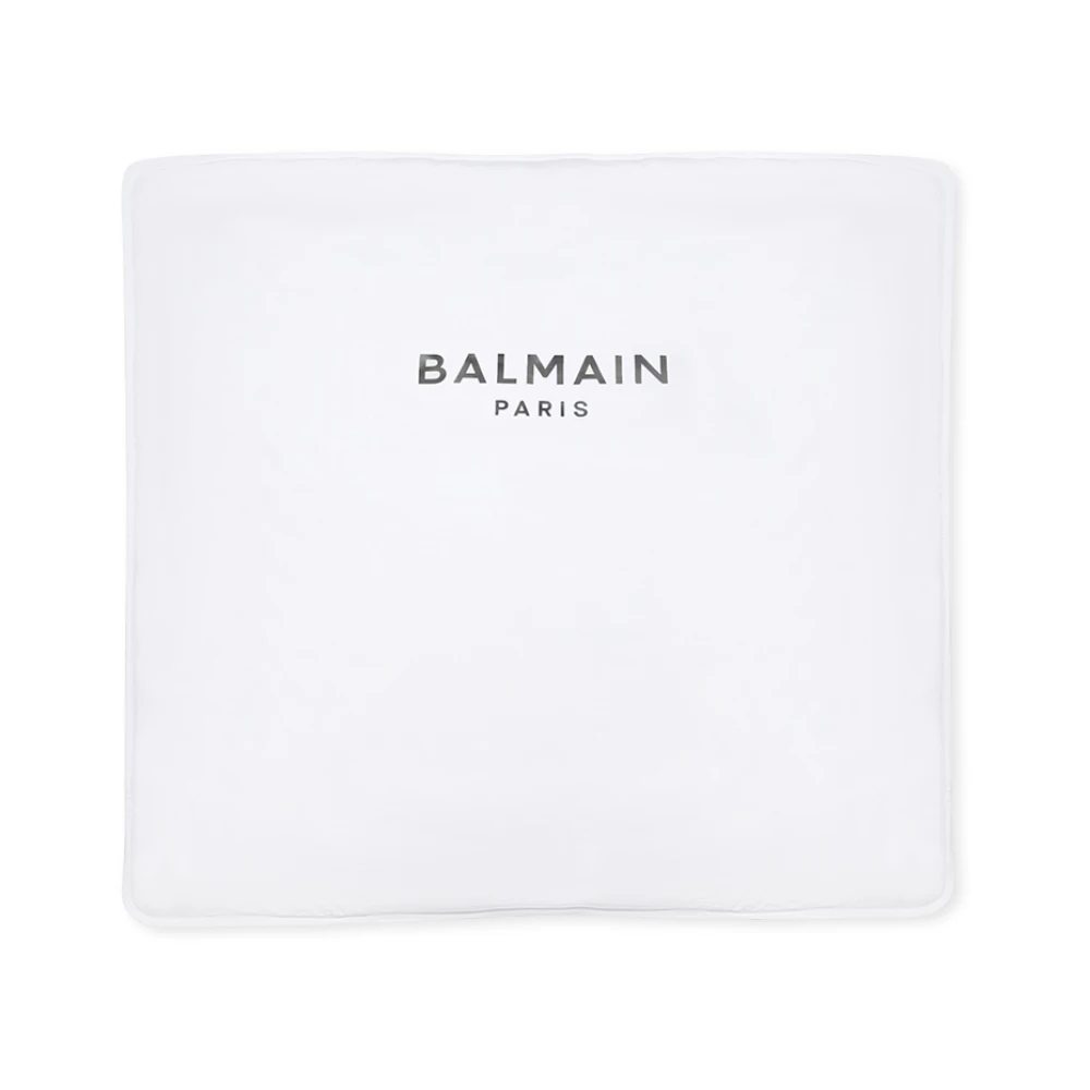 Balmain Wit Katoenen Deken met Zilveren Logo White Unisex