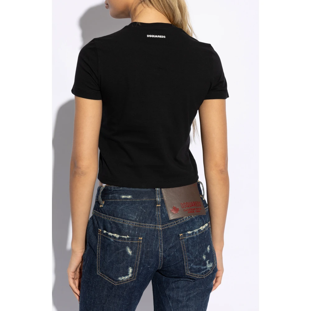 Dsquared2 T-shirt met applicatie Black Dames