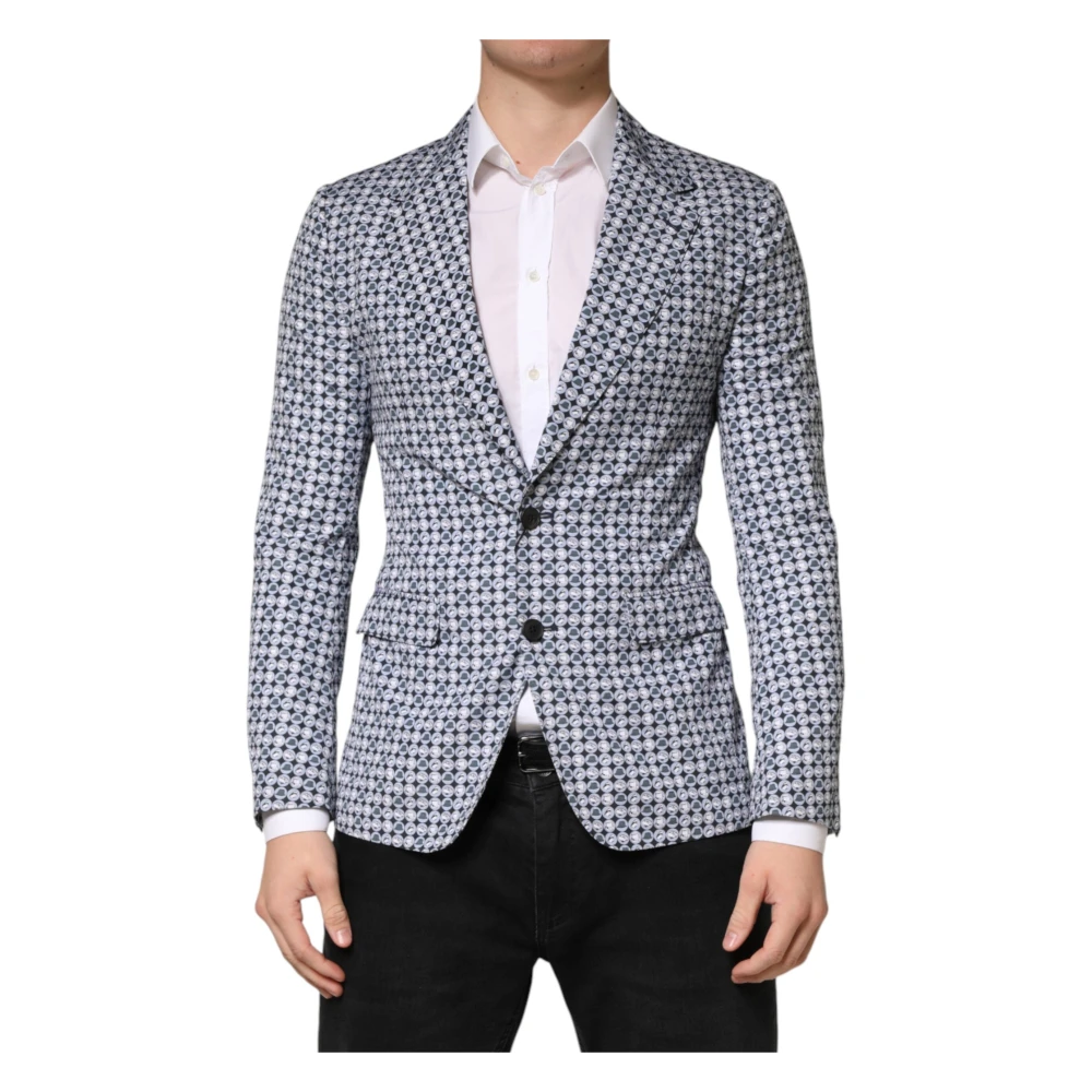 Dolce & Gabbana Blue Cotton Patterned Single Breasted Blazer - Male - Blazers - S - Jackets