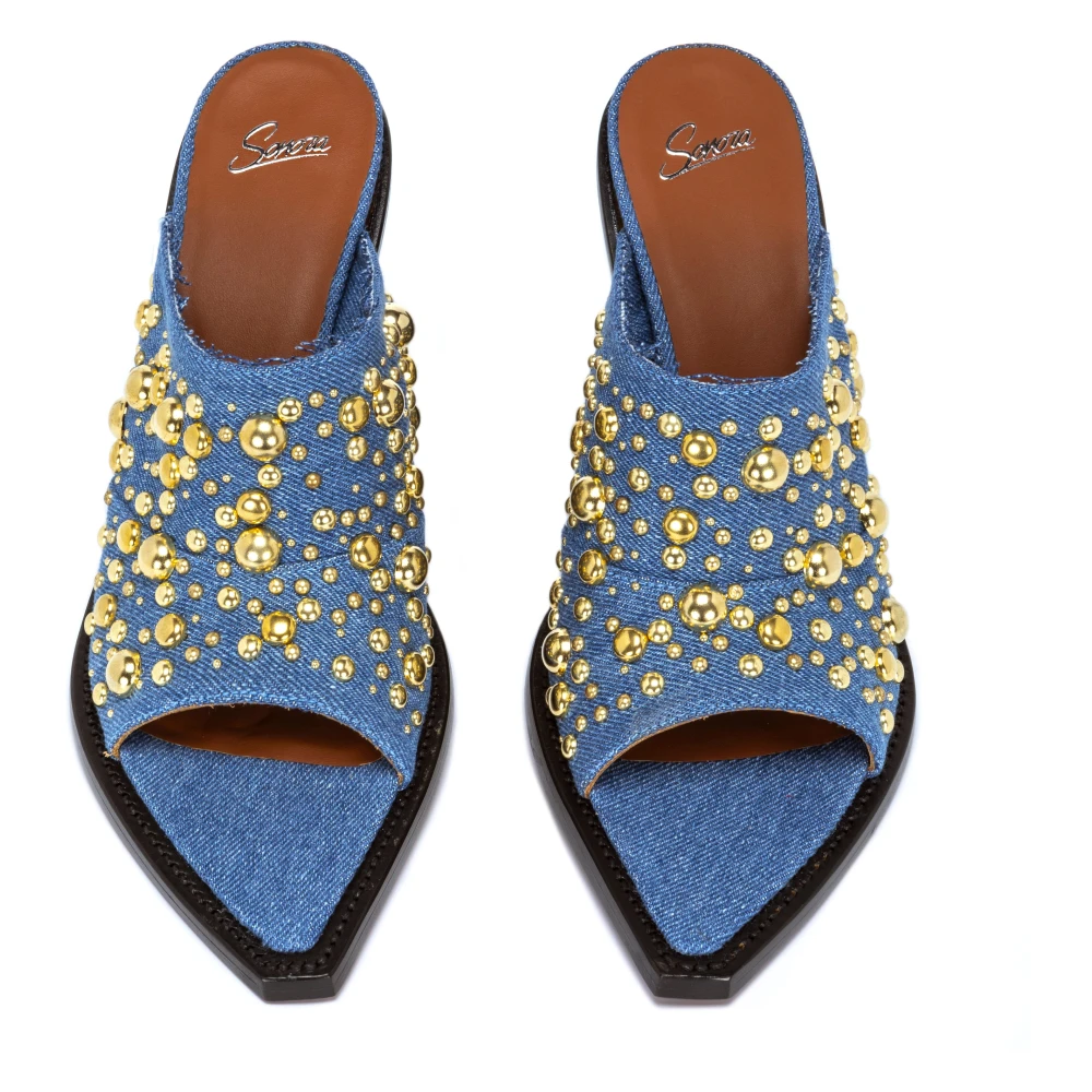 Sonora Blauwe Jeans Lage Laarzen met Gouden Studs Blue Dames