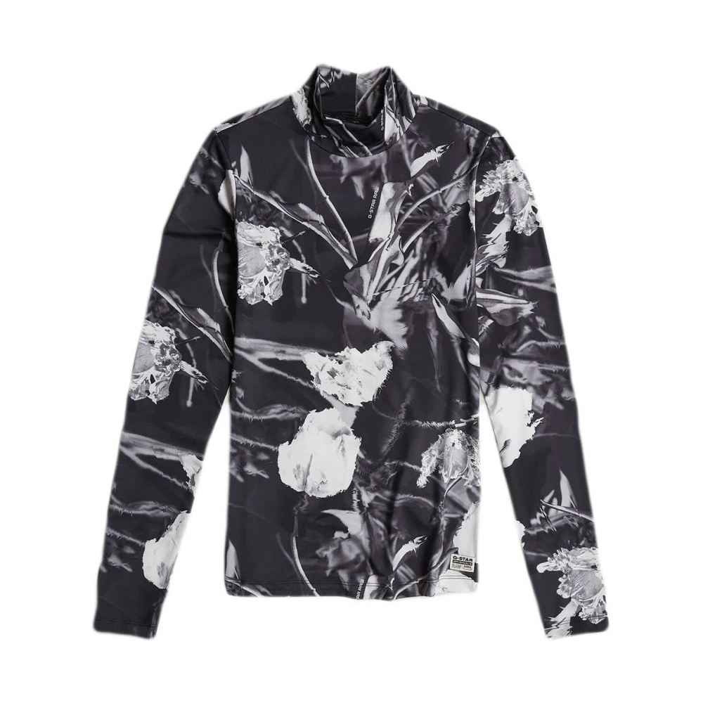 G-Star Gedrukte Mock Slim Lange Mouw Top Black Dames