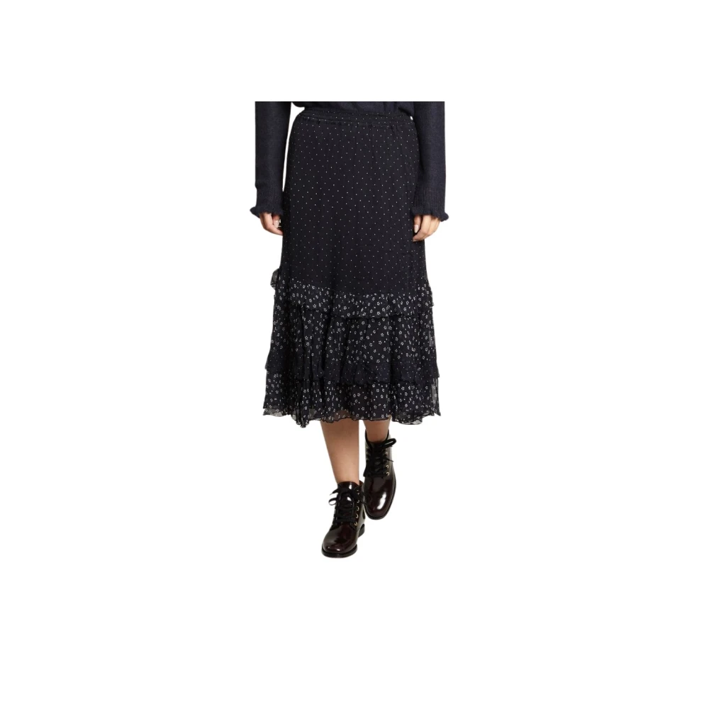 Leon & Harper Polka Dot Bloemen Mix Midi Rok Black Dames