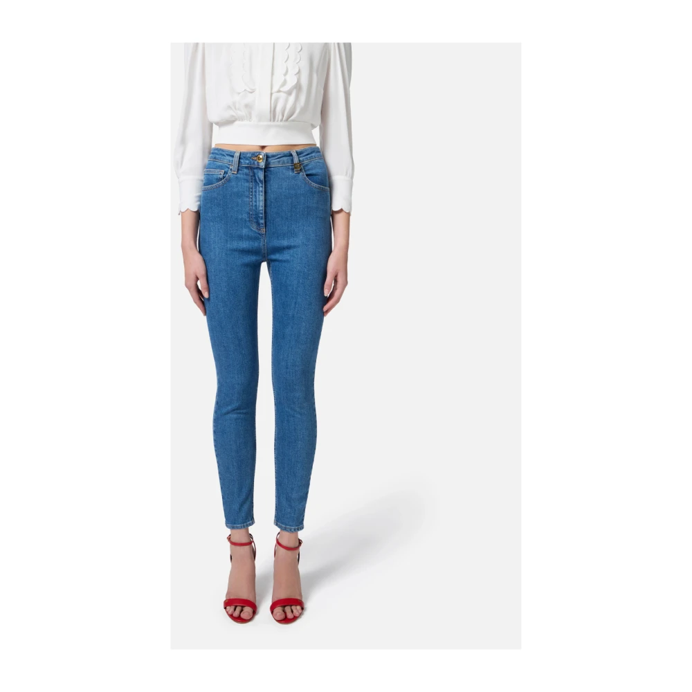 Elisabetta Franchi High-waist skinny jeans met logodetail Blue Dames