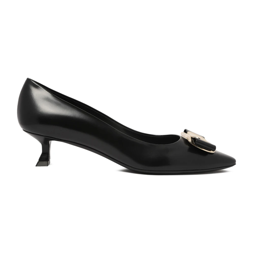 Ferragamo Women's Black Pumps, 7 Uk, Zelma Decollete With Kitten Heel