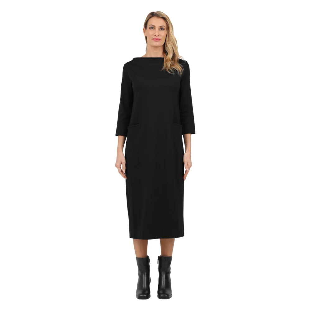 Alpha Studio Lange bootnek jurk met driekwart mouwen Black Dames