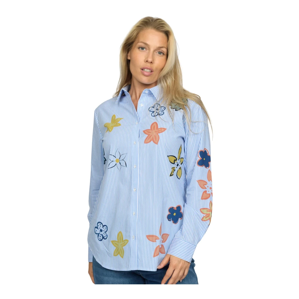 2-Biz Bloemen Streep Shirt Dami.Ea24 Blue Dames