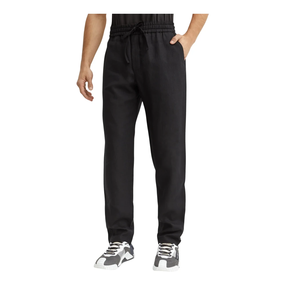 Dolce & Gabbana Mannelijk Zwart Broeken Heren, M, Linnen, Linnen Broek