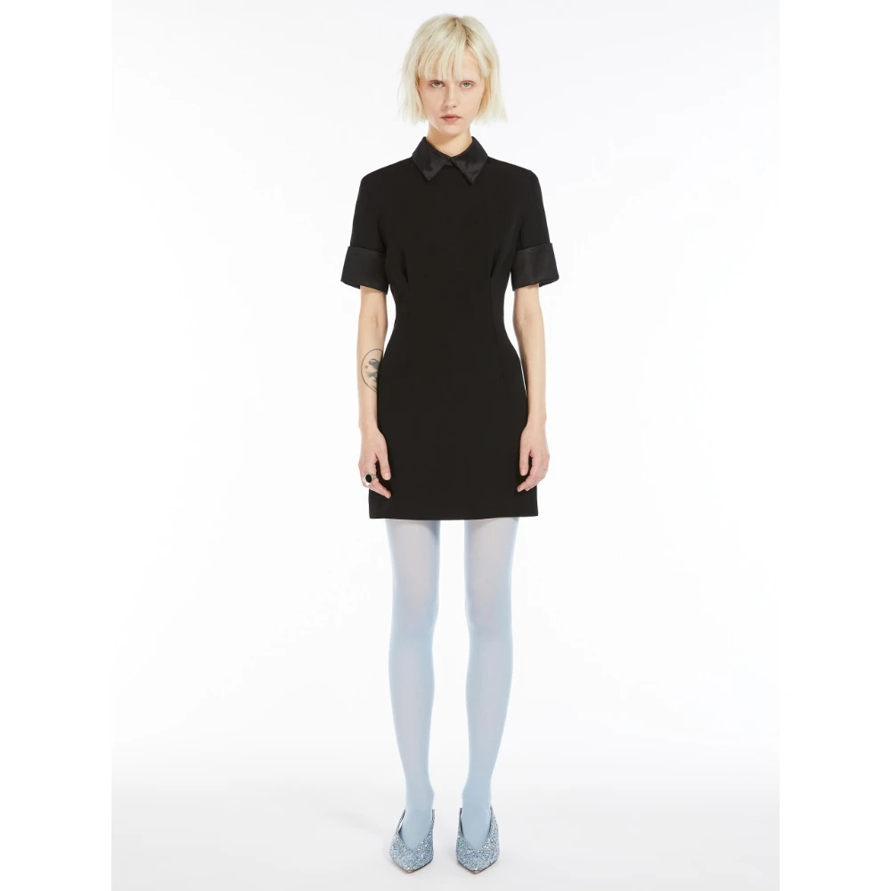 SPORTMAX Zwarte Mini-jurk met Satijndetails Black Dames