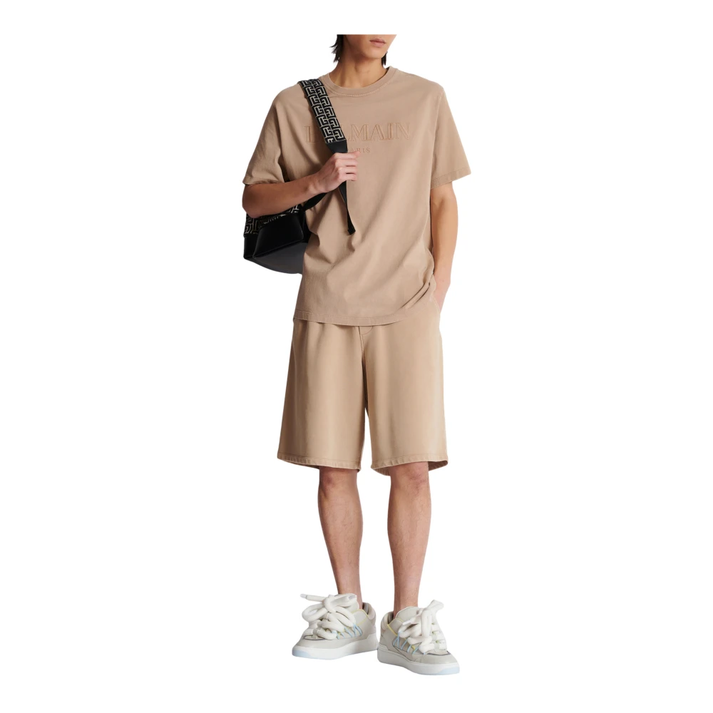 Balmain Katoenen Bermuda shorts met vintage borduurwerk Beige Heren