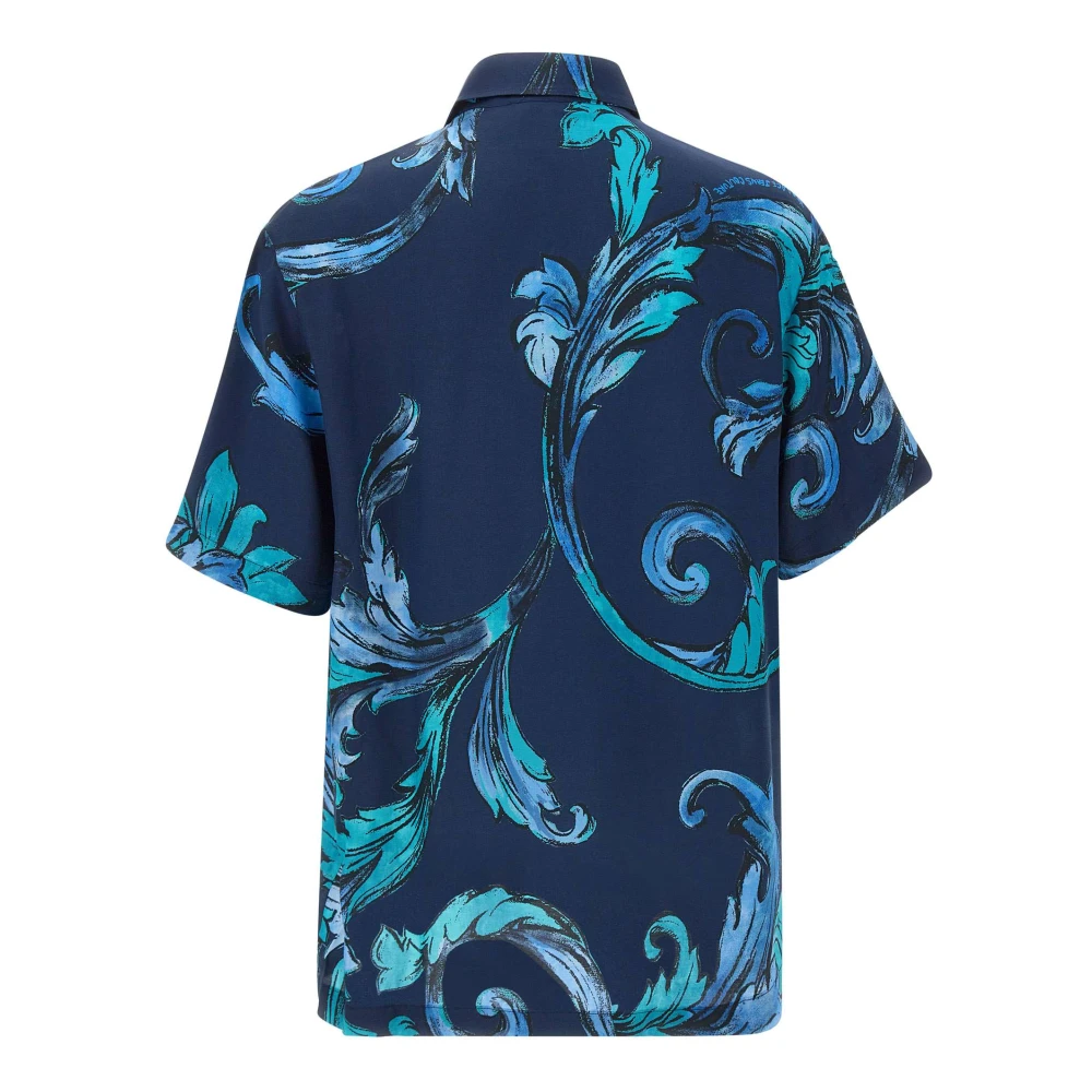 Versace Jeans Couture Barok Patroon Blauw Teal Overhemd Blue Heren