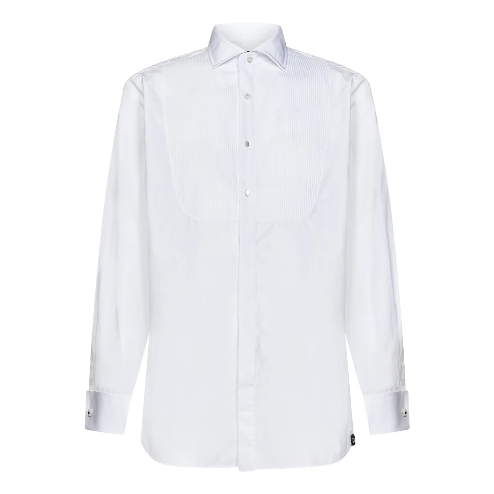 Lardini Vit Randig Plastron Skjorta White, Herr