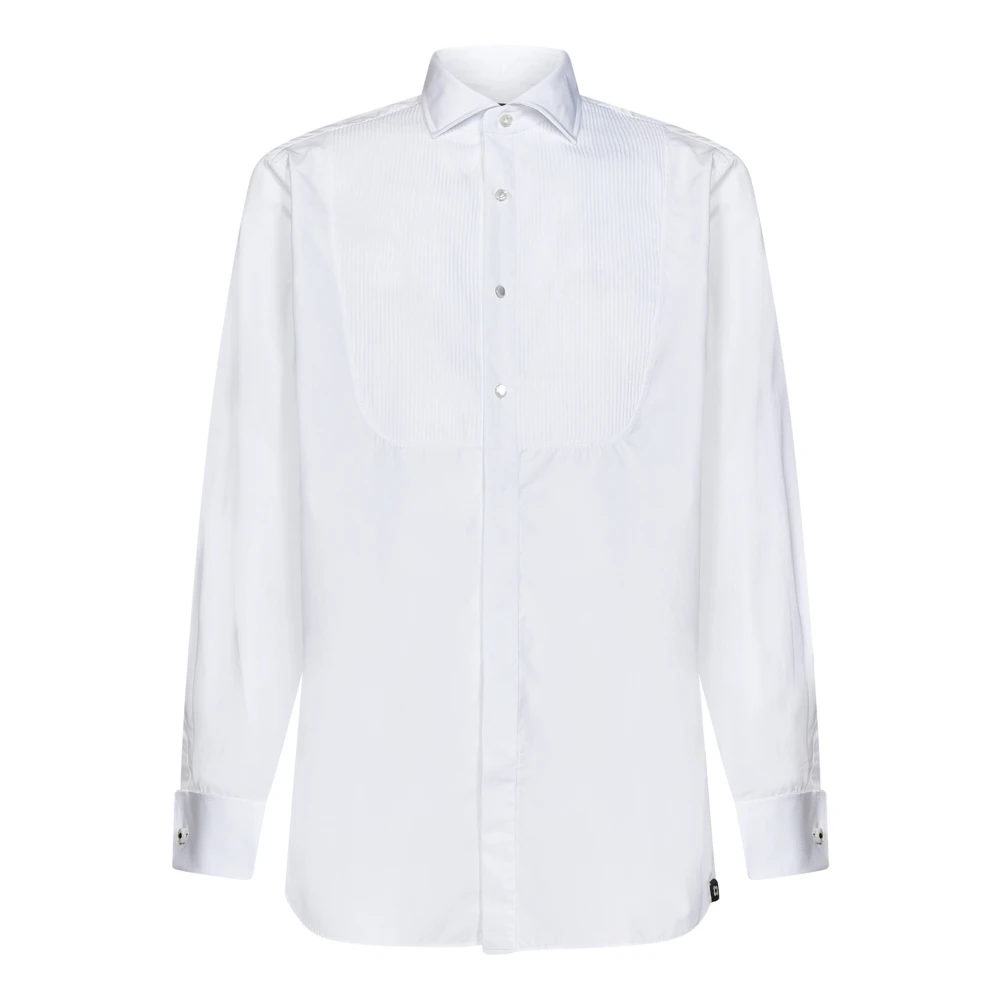Lardini Witte Gestreepte Plastron Overhemd White Heren