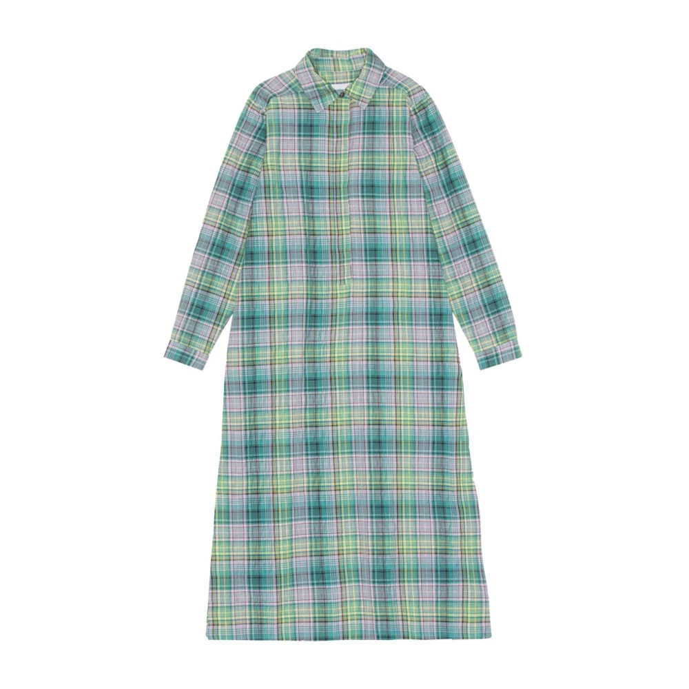 Ganni Women's Multicolor Midi Dresses, Xs, Check Shirt Dress In Blue