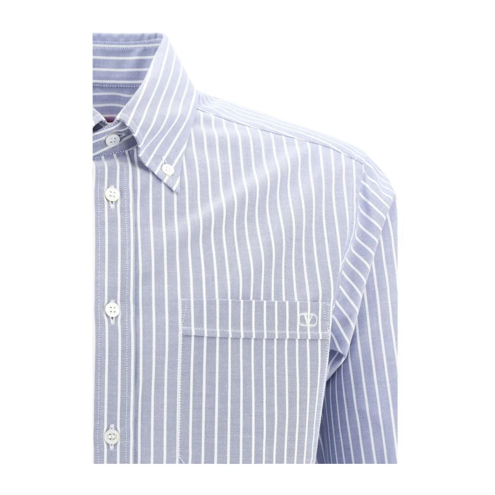 Valentino Gestreept katoenen overhemd met geborduurd logo Blue Heren