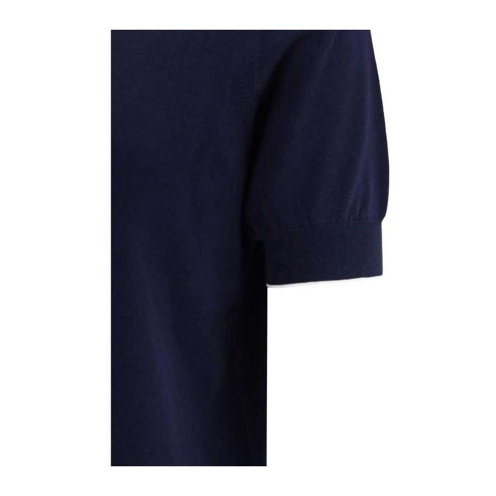 BRUNELLO CUCINELLI Monochrome Katoenen T-shirt met Geribbelde Details Blue Heren