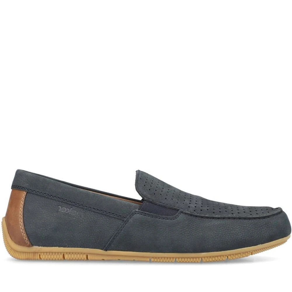 Rieker Blue Loafers, Male, 9 Uk, Classic Closed Mocasins Loafers