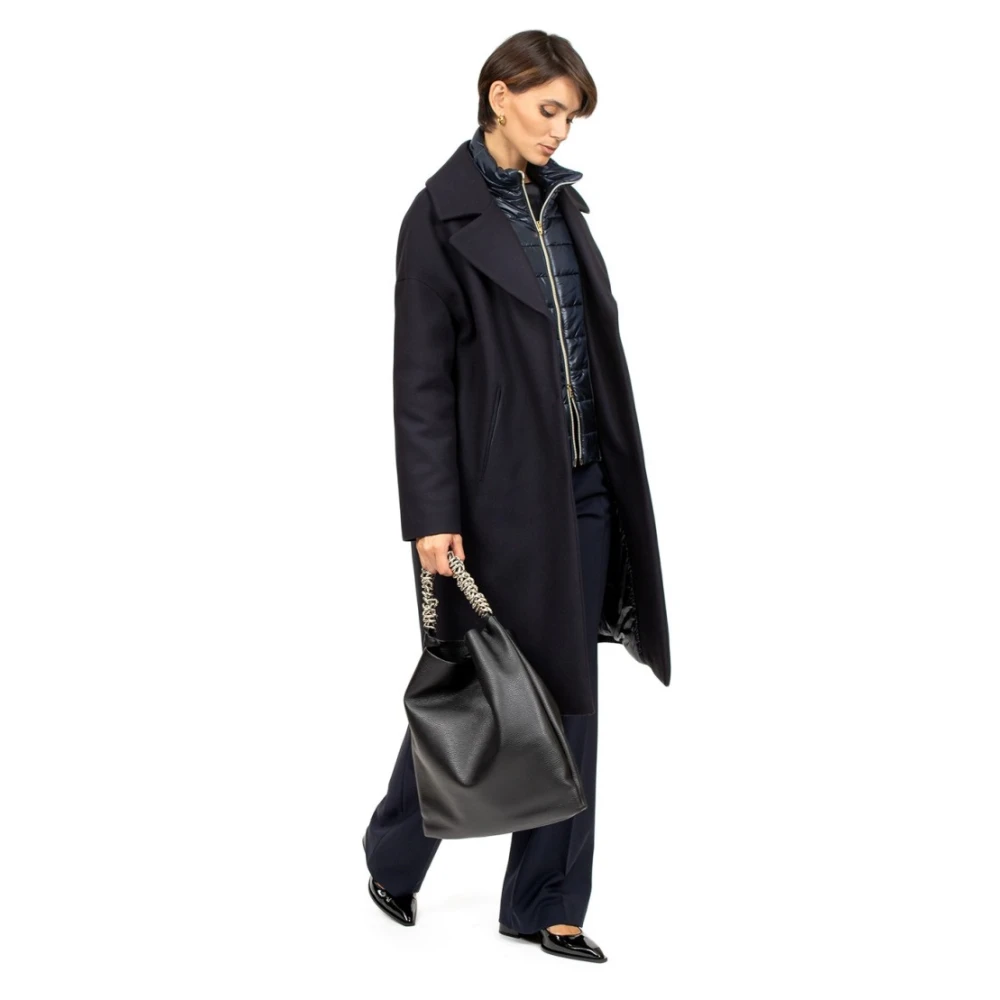 Herno Blauwe wollen jas met verwijderbare puffer Blue Dames