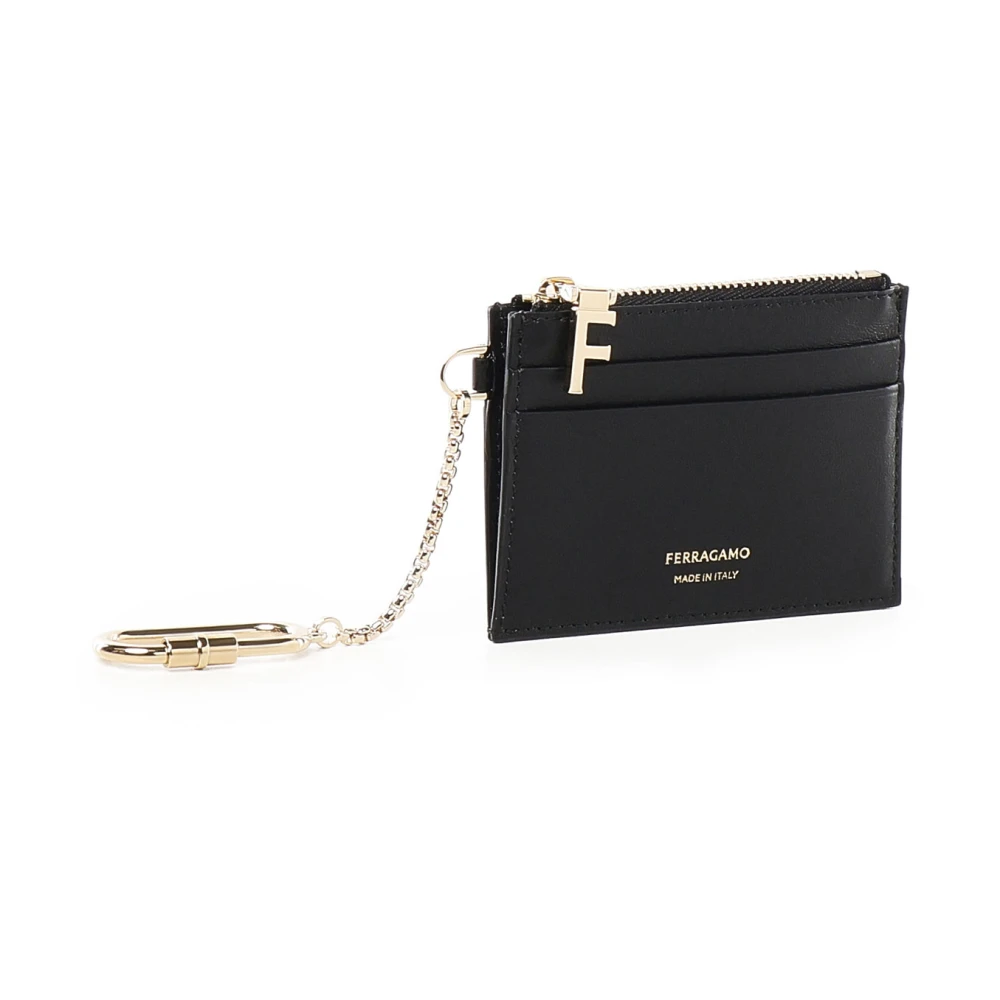 Salvatore Ferragamo Zwarte portemonnee met vakjes en rits Black Dames