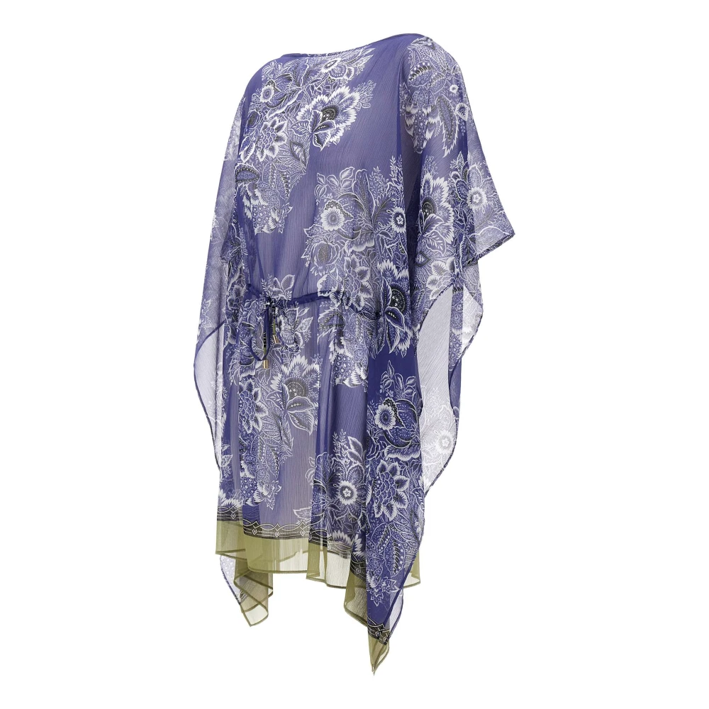 ETRO Bloemen Caftan Jurk met Trekkoord Taille Blue Dames