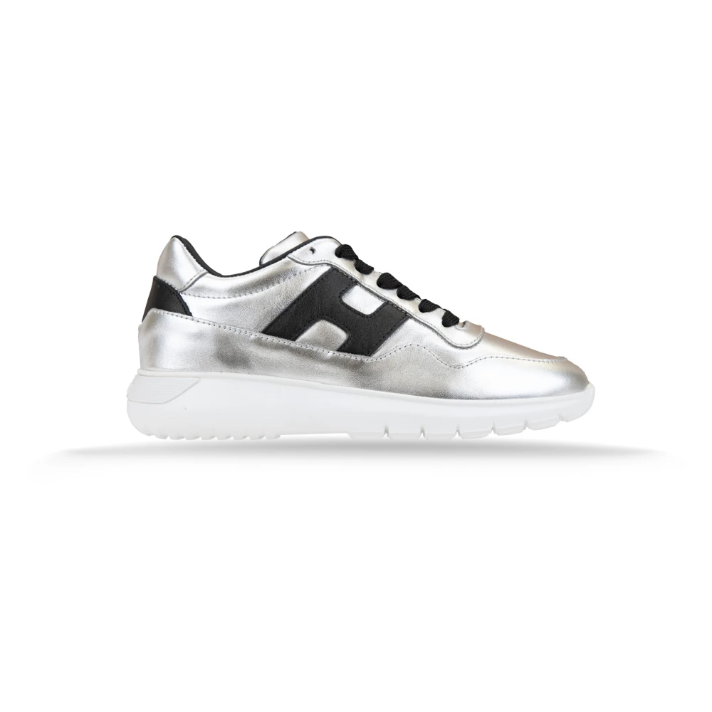 Hogan Leren Vetersneakers voor Dames Dames Schoenen Grijs