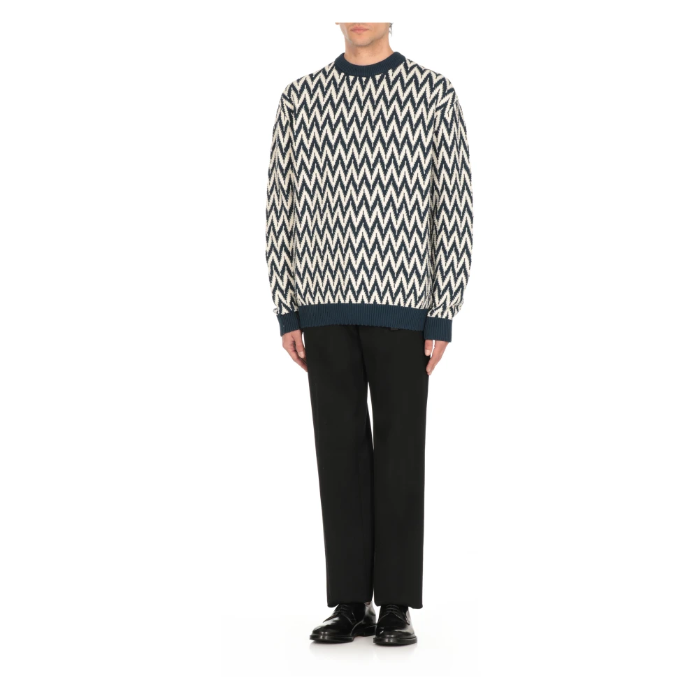 Lanvin Blauwe Katoenen Crew Neck Sweater Blue Heren