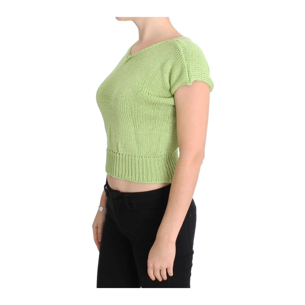 Pink Memories Groene Gebreide V-hals Trui Green Dames
