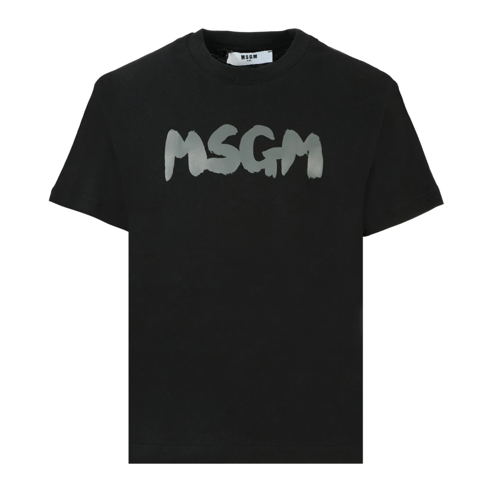 Msgm Unisex Black Cotton T-Shirt With Logo