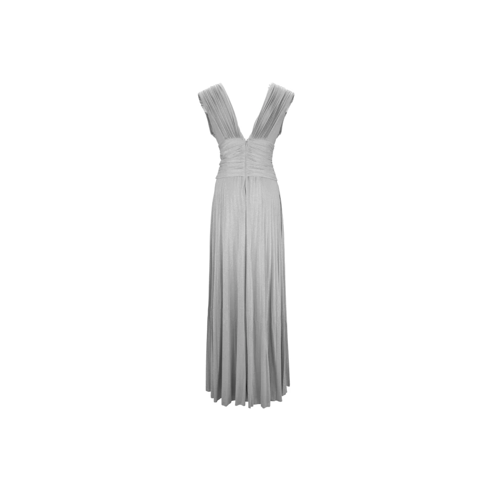 Elisabetta Franchi Glitter Lange Jurk met V-Hals Gray Dames
