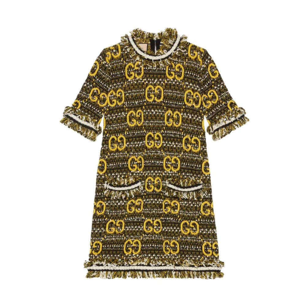 Gucci Zwarte Jacquard G Monogram Wollen Jurk Black Dames