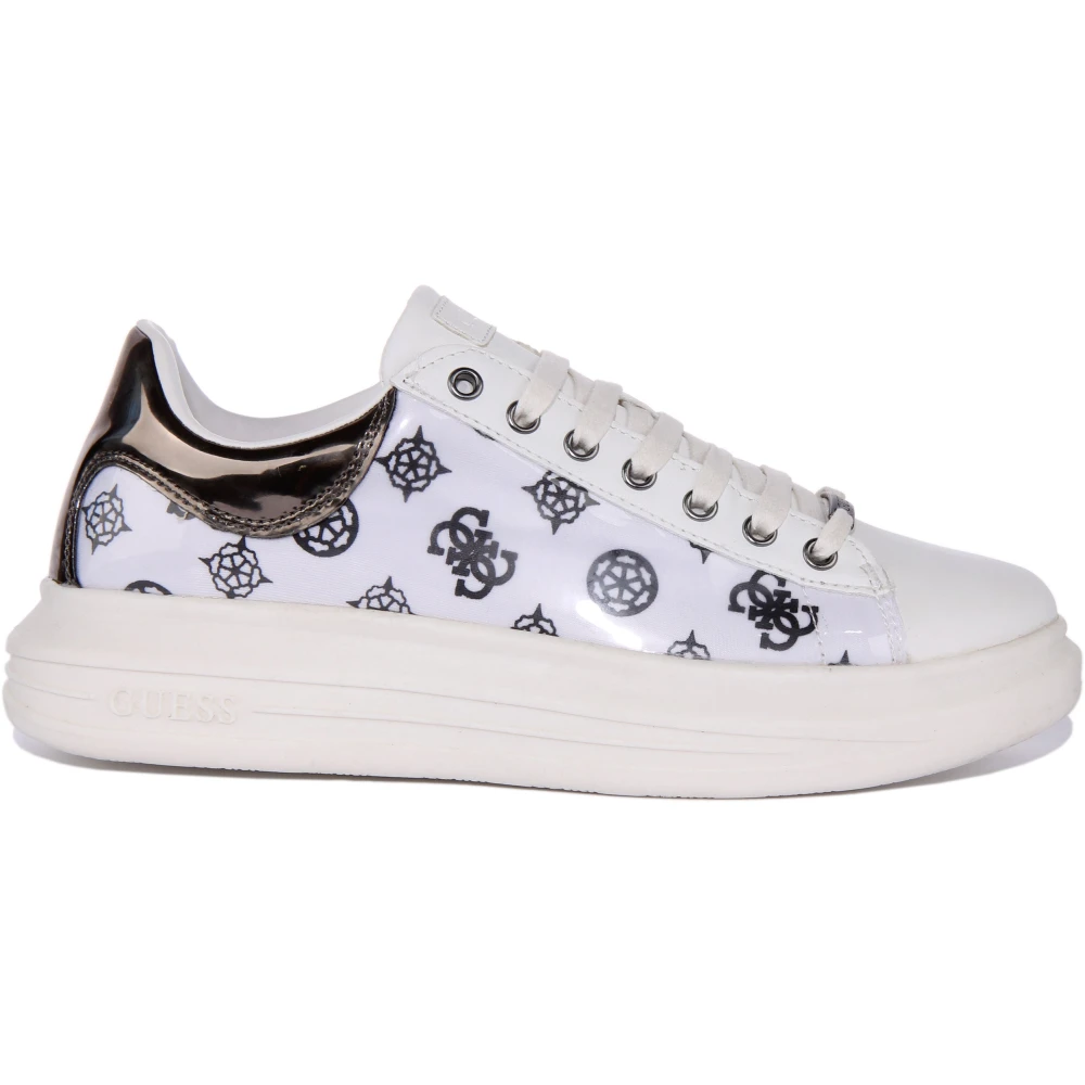Guess Women's White Sneakers, 7 Uk, Silver Low Top Trainers