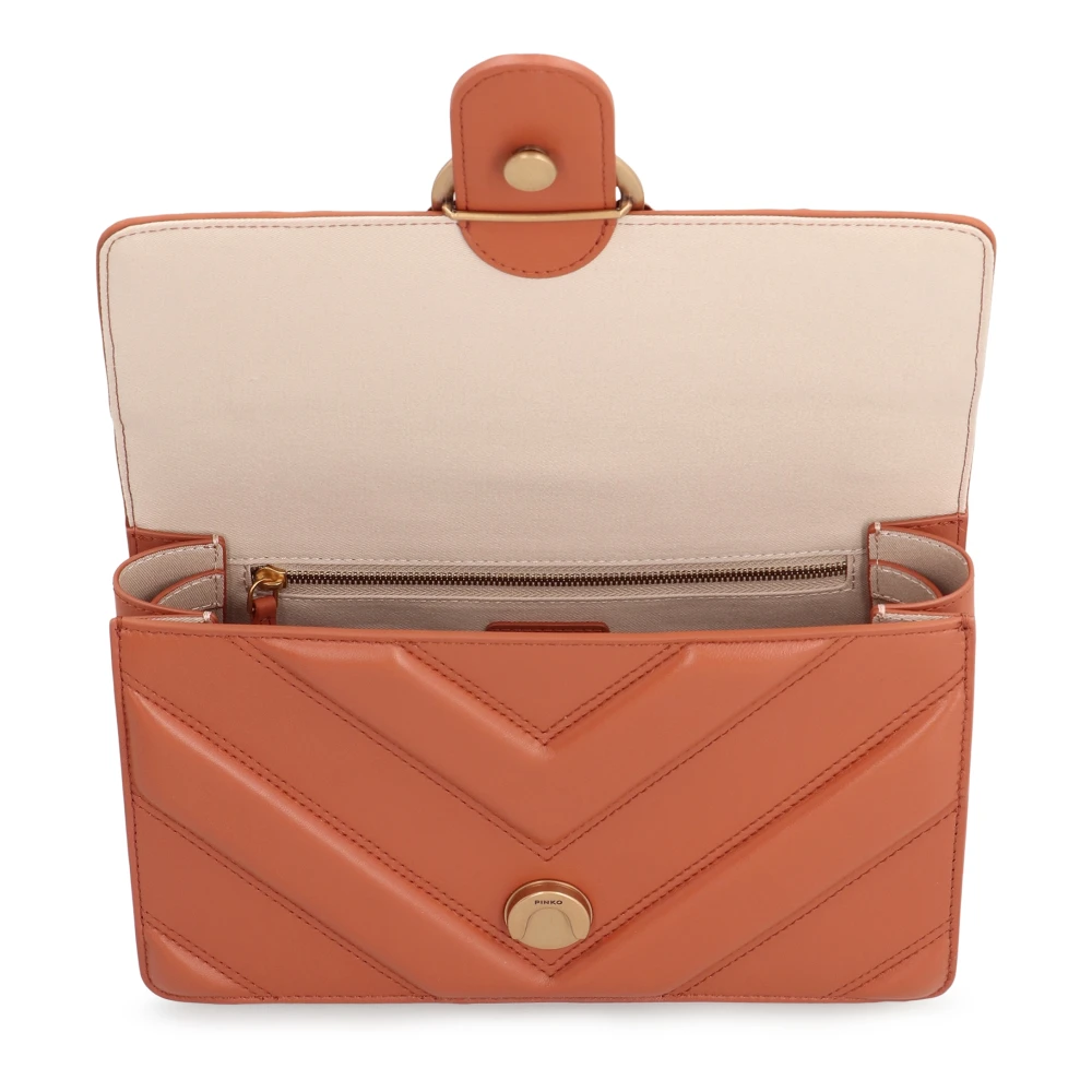pinko Gewatteerde Leren Love Birds Crossbody Tas Brown Dames