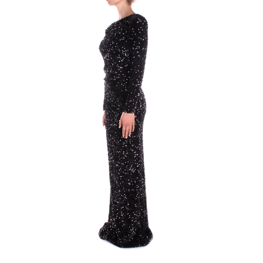 Elisabetta Franchi Rode Loper Zwarte Paillettenjurk Black Dames