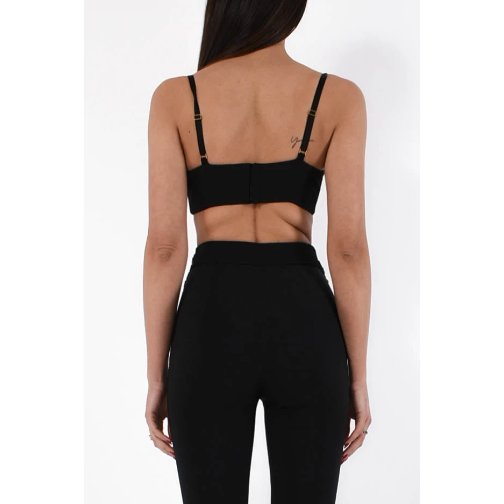Elisabetta Franchi Satijnen Strik Crepe Top Black Dames