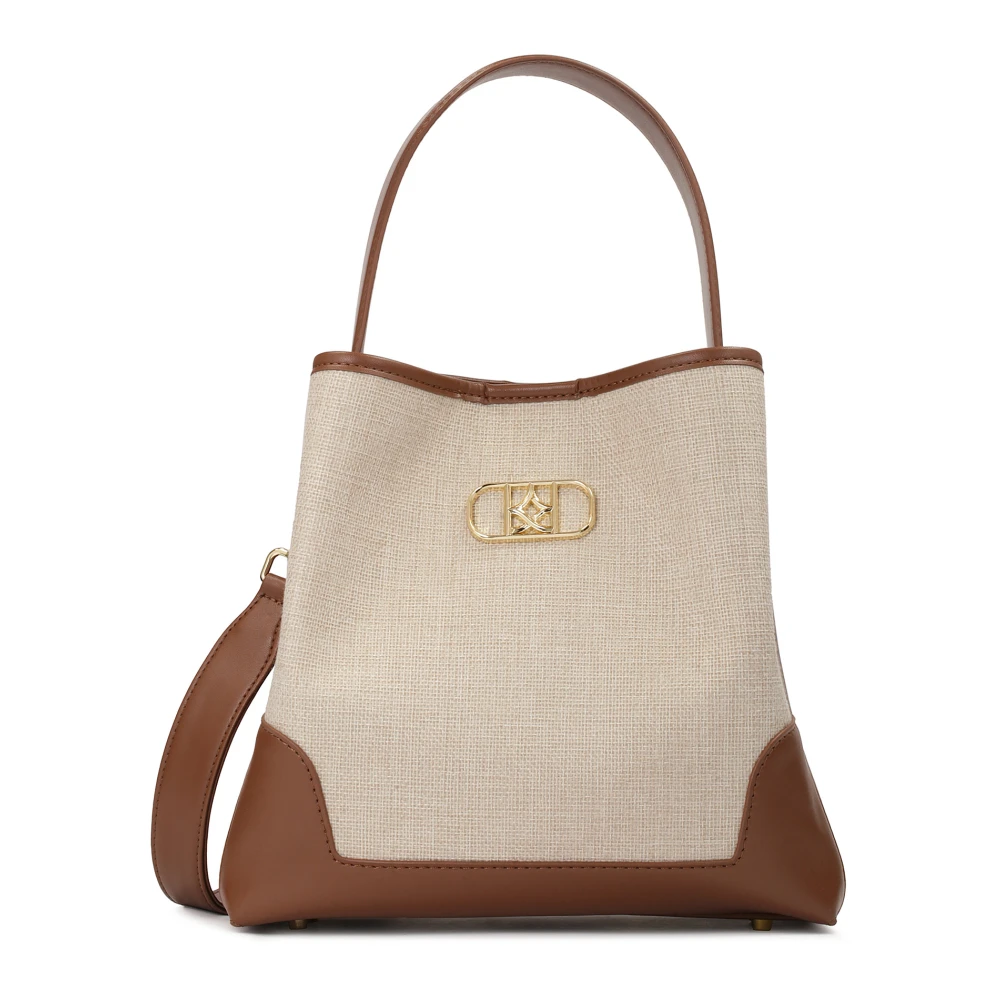 Kazar Bruine leren handtas met stoffen inzet Brown Dames