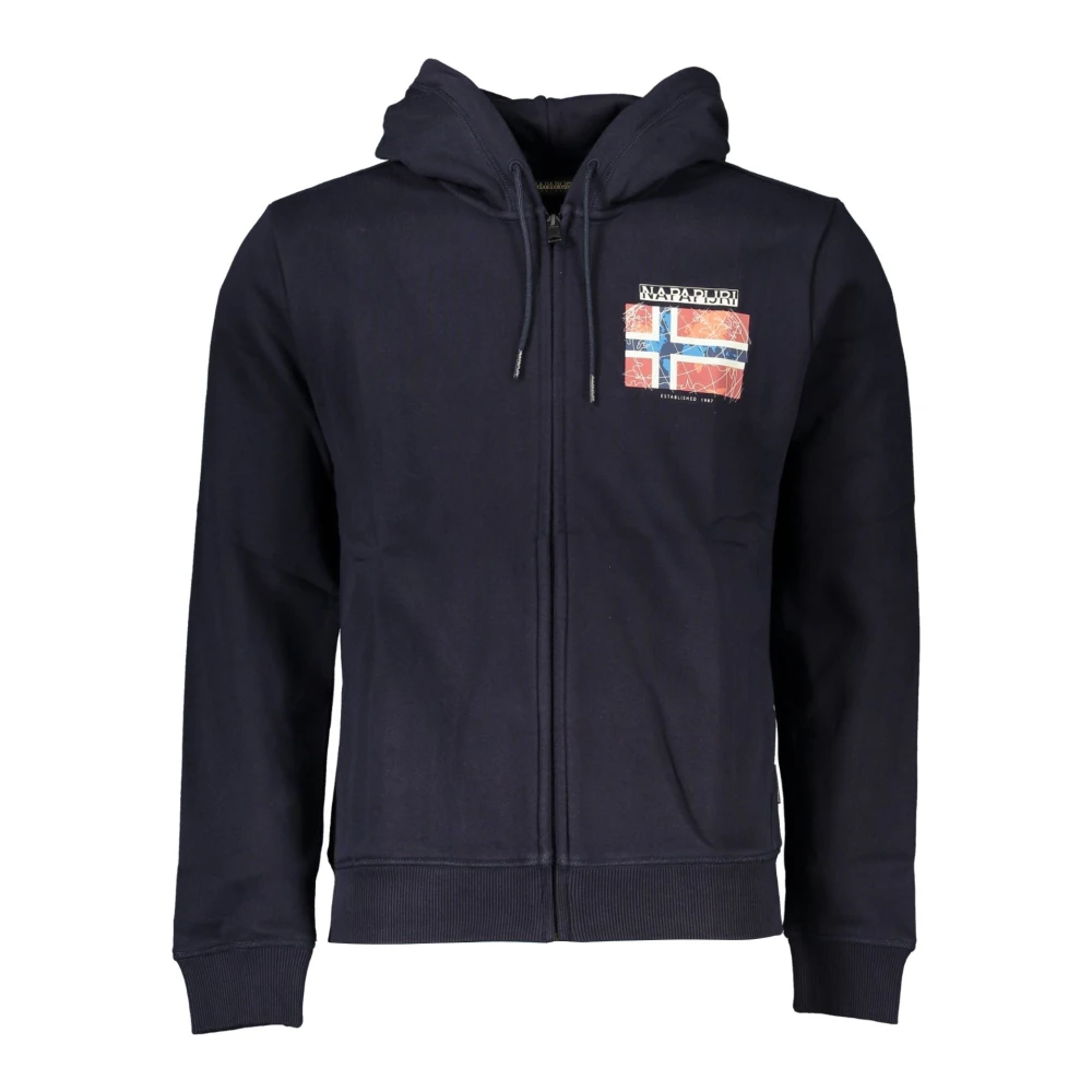 Napapijri Blauwe hoodie met rits en print Blue Heren