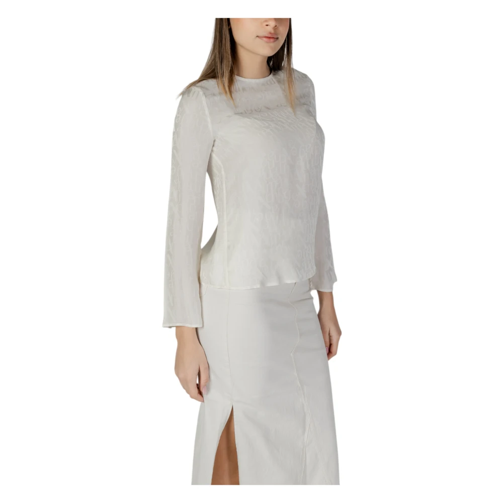 Armani Exchange Beige Viscose Blouse met Lange Mouwen Beige Dames