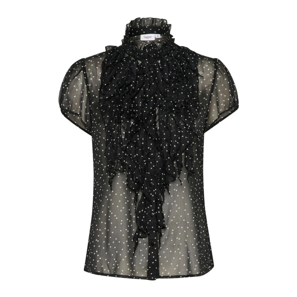 Saint Tropez Crinkle SS Shirt Zwart IJs Harts Black Dames
