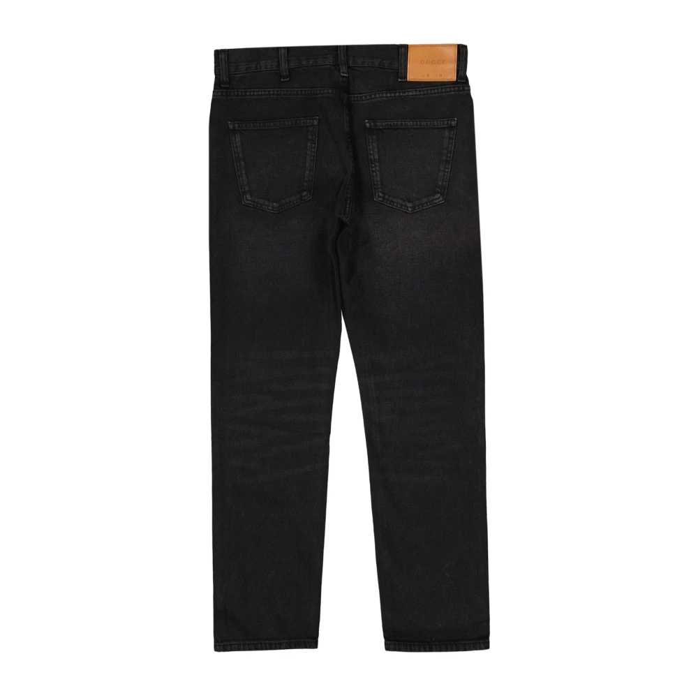 Gucci Zwarte Katoenen Jeans met Logo Detail Black Heren