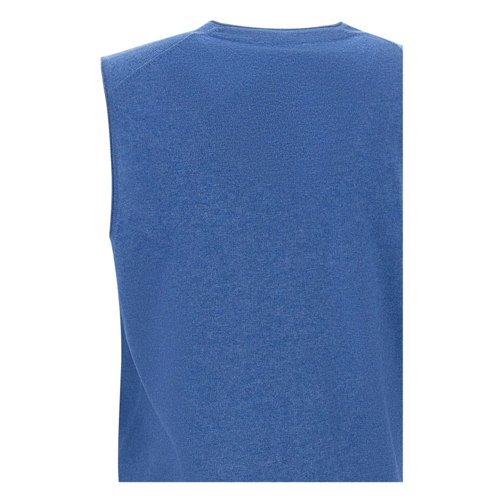 Kangra Blauwe Wollen Vest Mouwloos V-hals Blue Heren