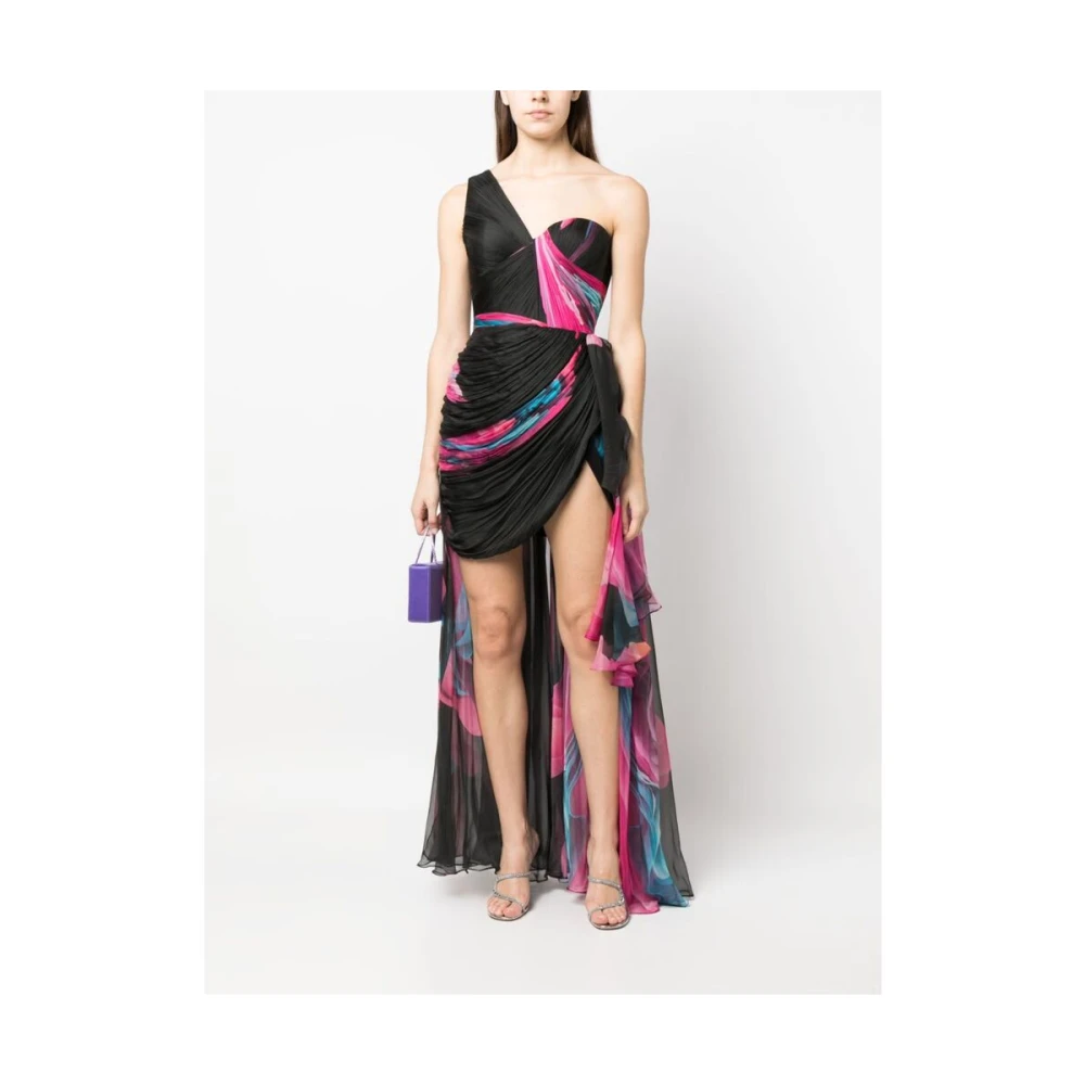 Iris Serban Luna One-Shoulder Zijden Jurk Black Dames
