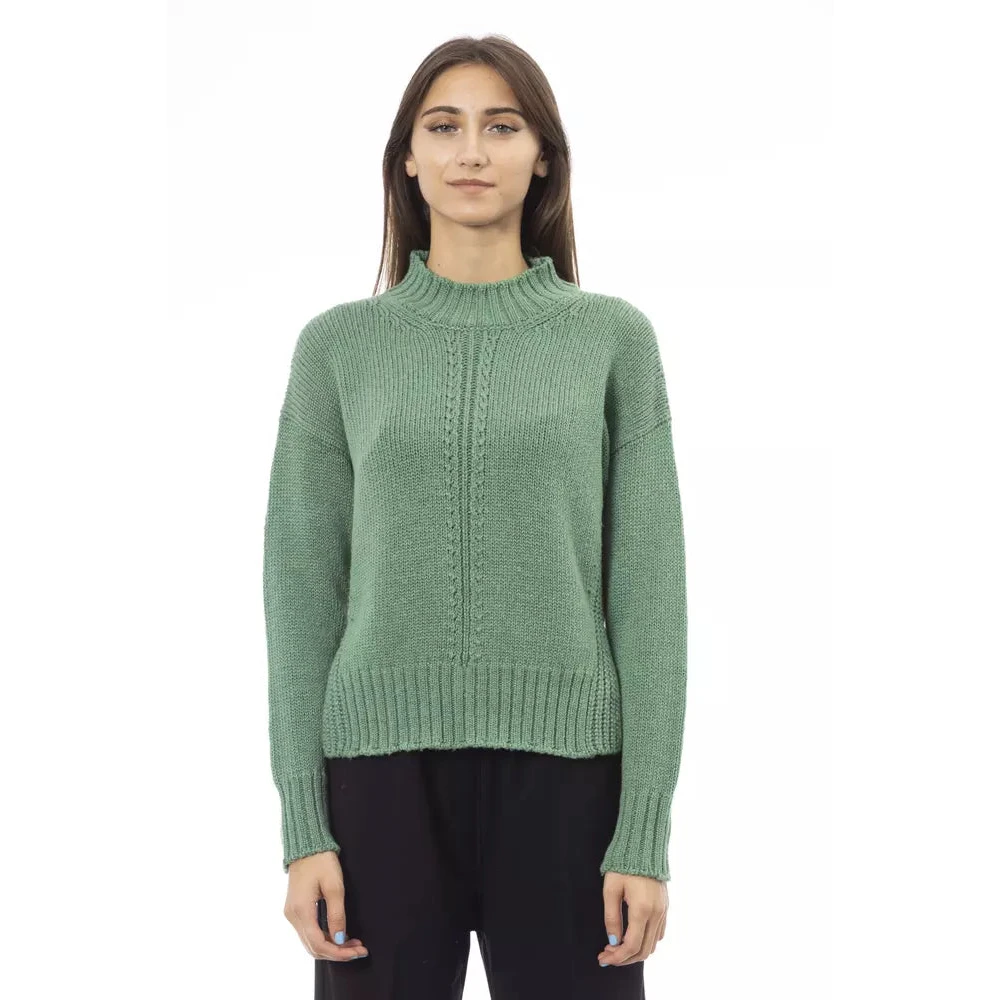 Alpha Studio Grön Ull Mock Neck Sweater Green, Dam