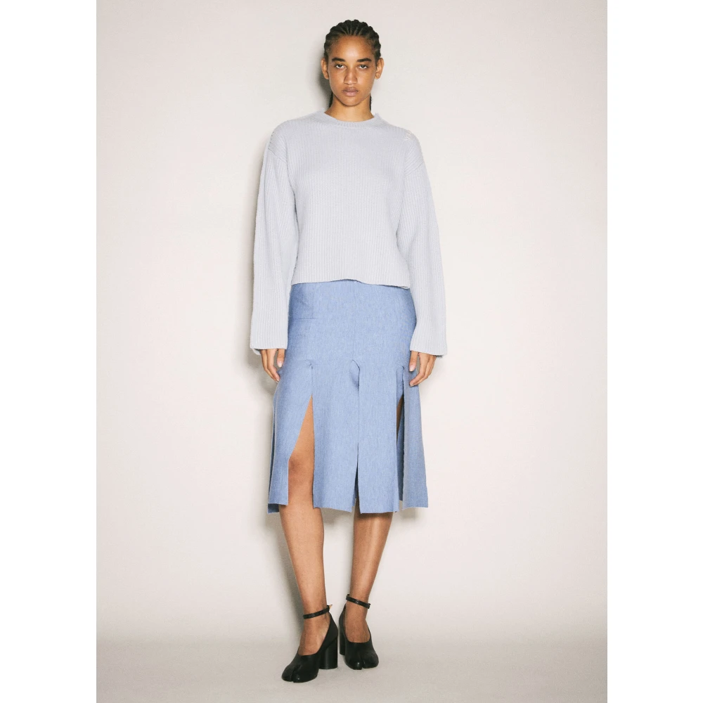 Marni Gebreide Midi Rok met Ruwe Splits Blue Dames