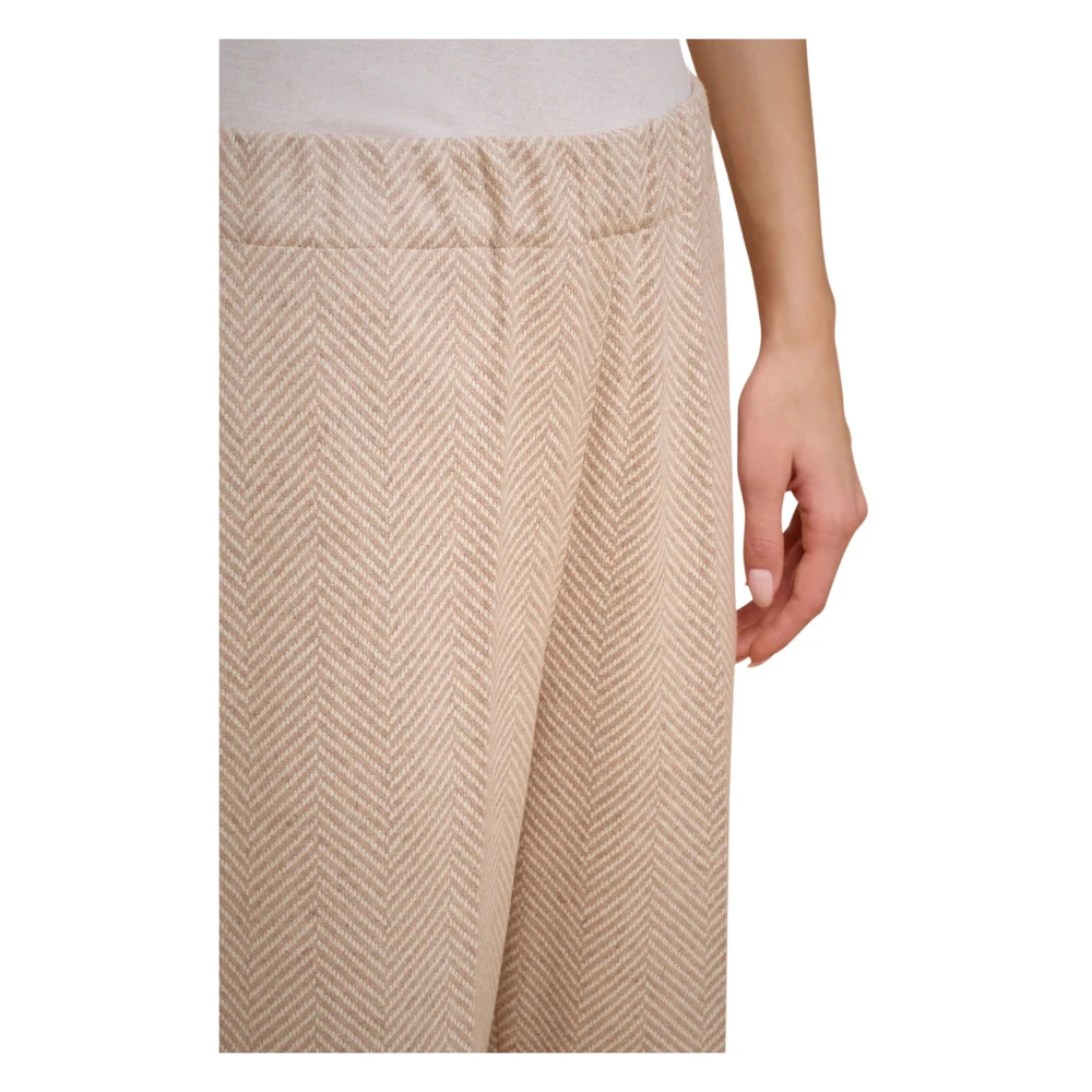 Liviana Conti Kasjmier Crop Broek met Elastische Tailleband Beige Dames