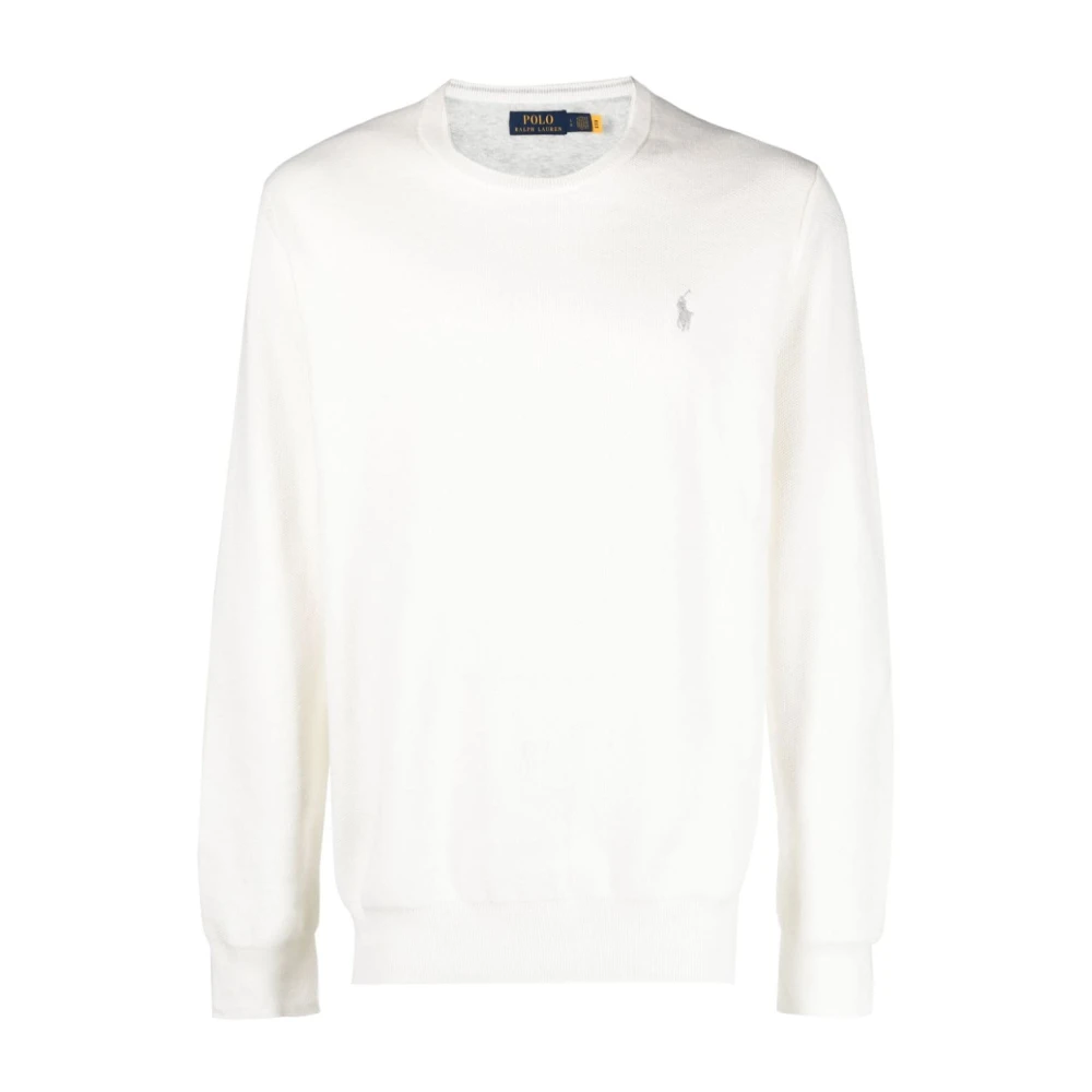 Ralph Lauren Witte Sweater Honingraatbreisel Logo Crew White Heren