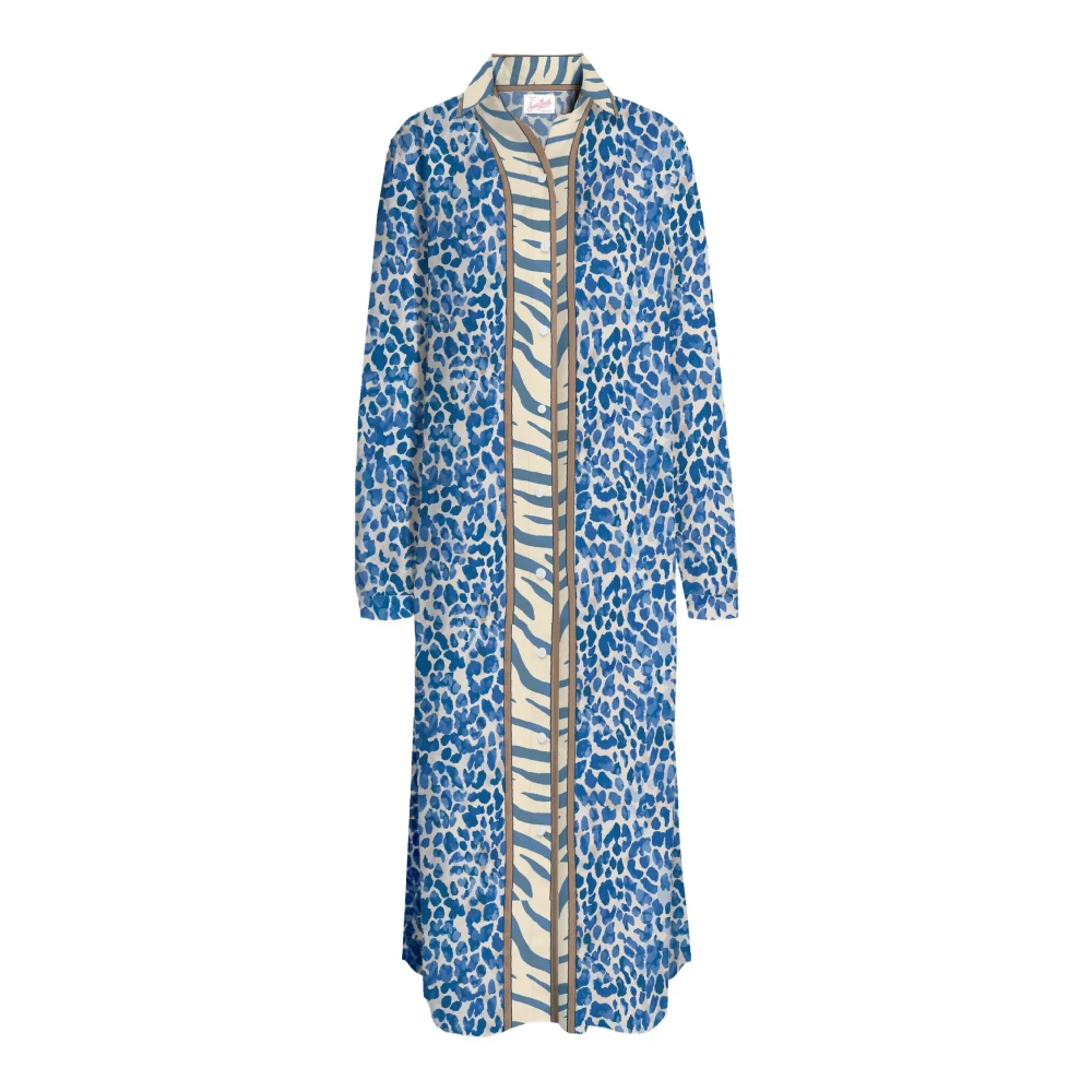 Mc2 Saint Barth Blue Long Sangallo Hibiscus Shirt - Female - Shirt Dresses - Xs - Dresses