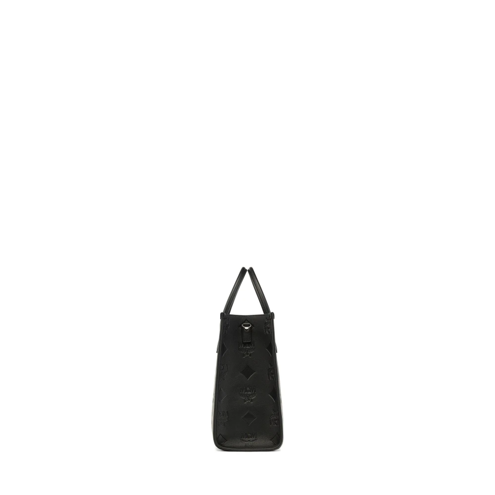 MCM München leren draagtas met Maxi-monogram Black Dames